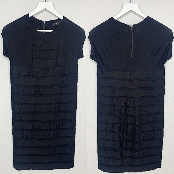 BCBGMAXAZRIA Short Sleeve Tiered Knit Bodycon Dress in Black - Picture 2 of 6